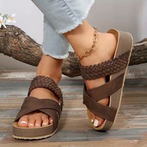 Brown strapped platform sandals
